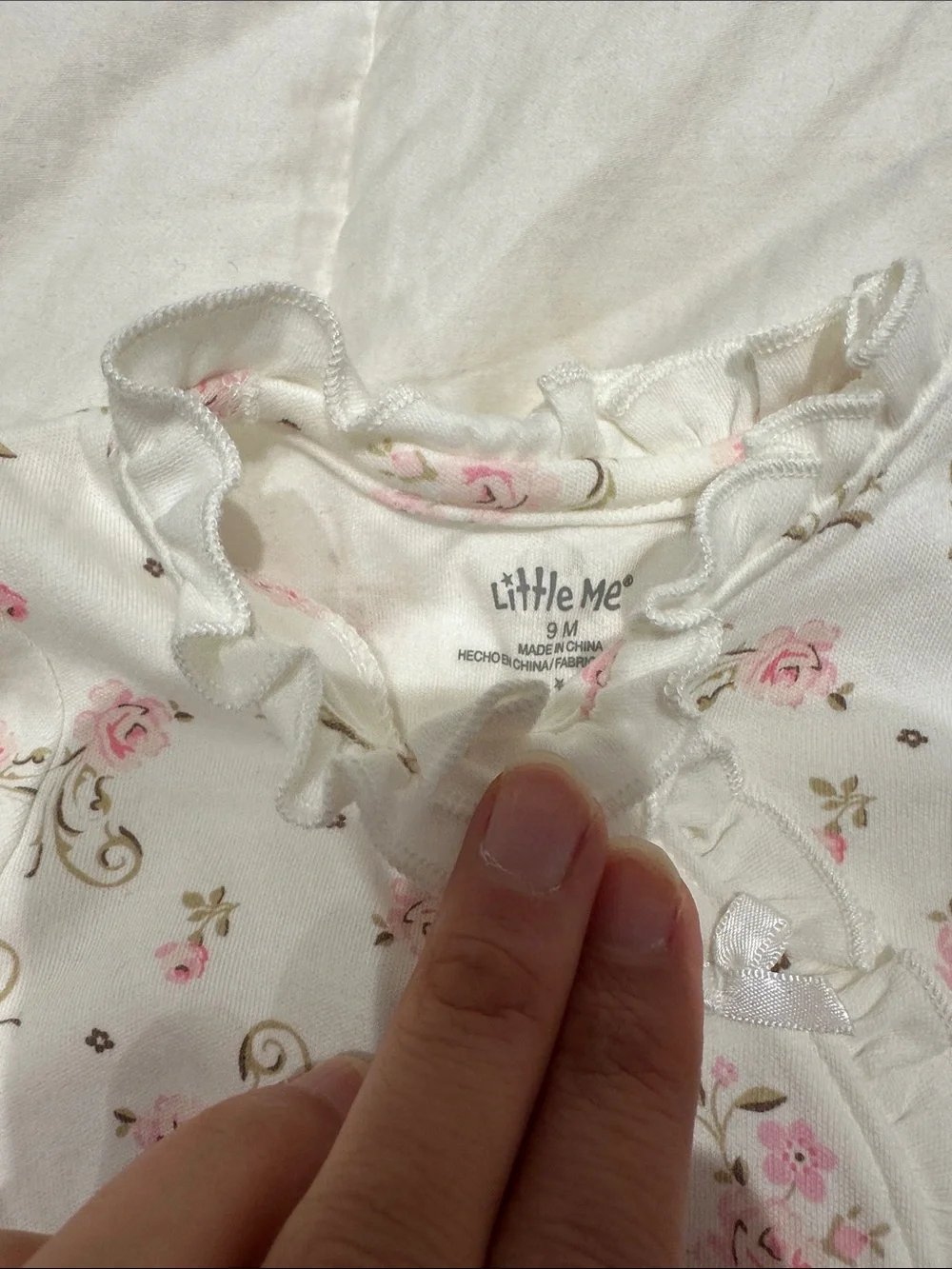 Little Me White Footed One-Piece with Pink Rose Print